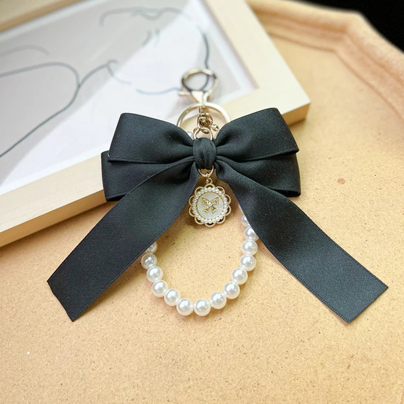 Elegant Handcrafted Bow & Pearl Keychain