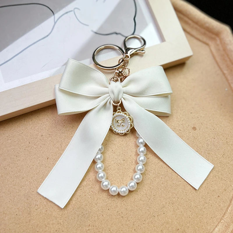 Elegant Handcrafted Bow & Pearl Keychain