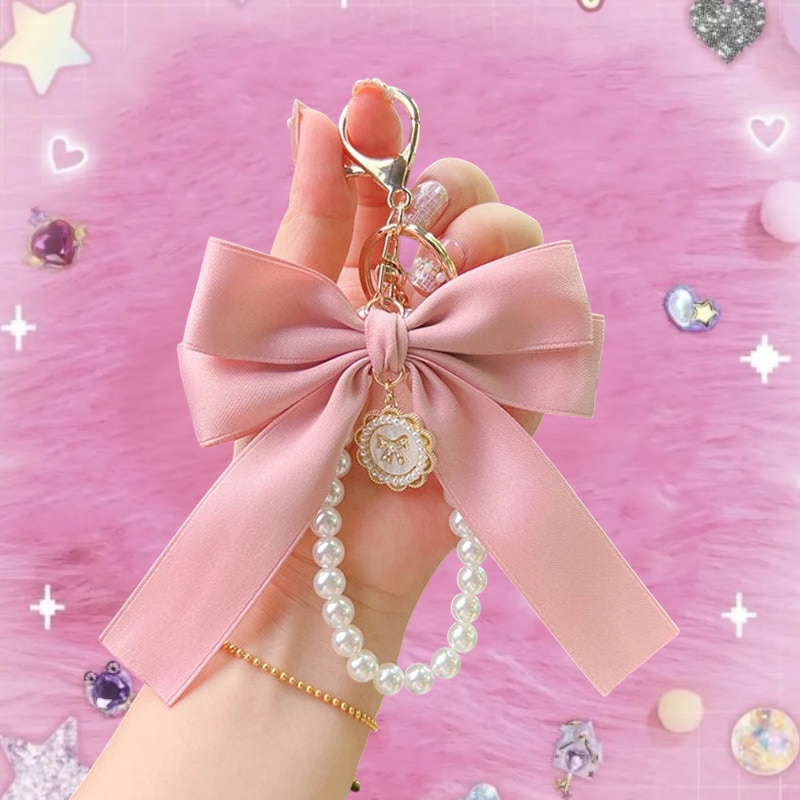 Elegant Handcrafted Bow & Pearl Keychain
