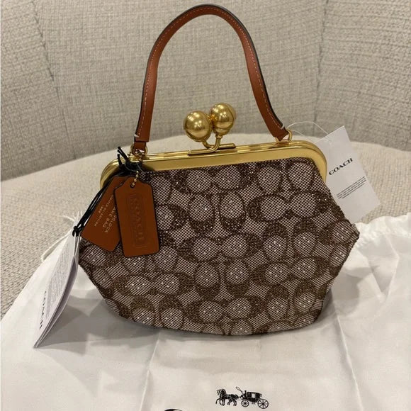 Coach Kisslock Frame Bag 16 Crystal Signature Jacquard CCC53 NWT