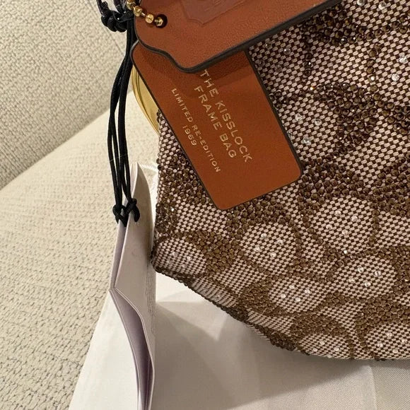 Coach Kisslock Frame Bag 16 Crystal Signature Jacquard CCC53 NWT
