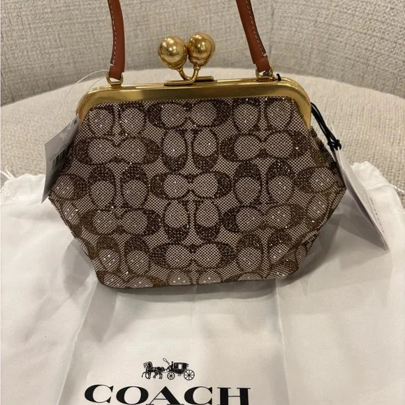 Coach Kisslock Frame Bag 16 Crystal Signature Jacquard CCC53 NWT