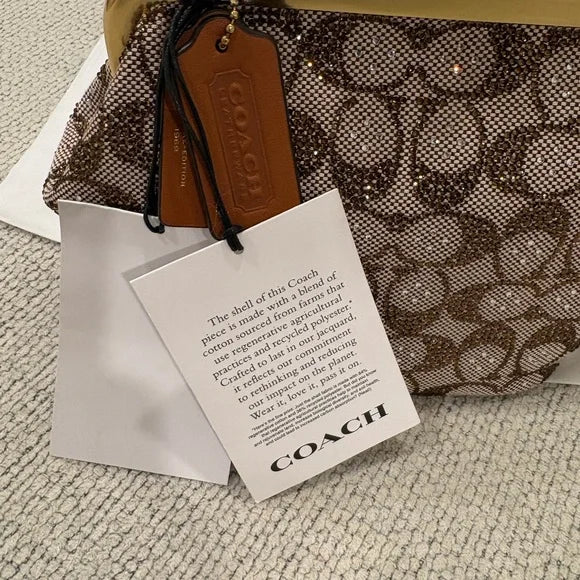 Coach Kisslock Frame Bag 16 Crystal Signature Jacquard CCC53 NWT