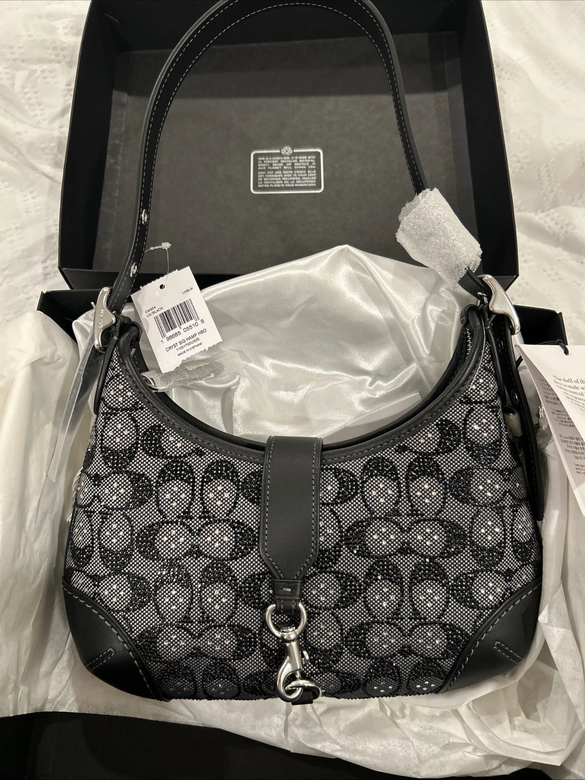 Coach Hampton Crystal Signature Jacquard Hobo Bag
