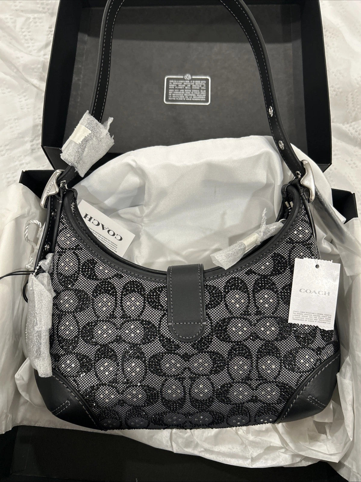 Coach Hampton Crystal Signature Jacquard Hobo Bag