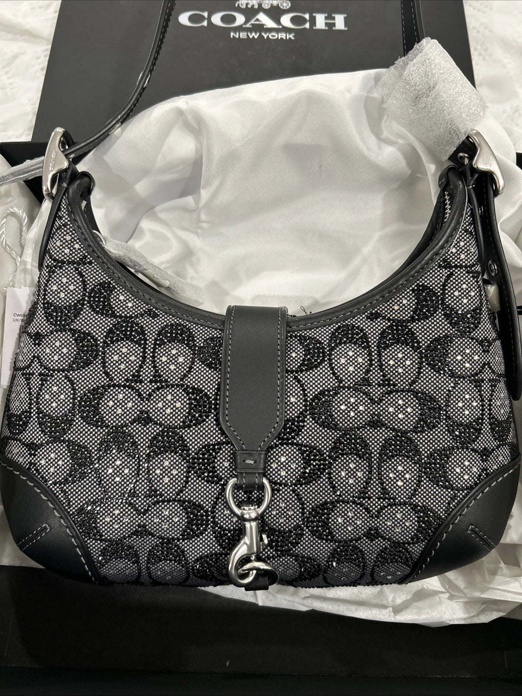 Coach Hampton Crystal Signature Jacquard Hobo Bag